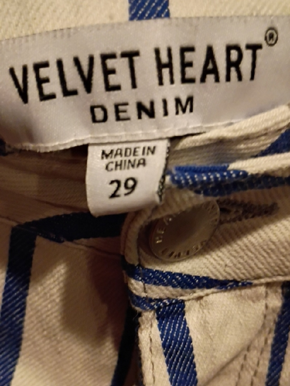 FINAL PRICE Velvet Heart Striped, Wide-Leg Denim Jeans in Blue and White